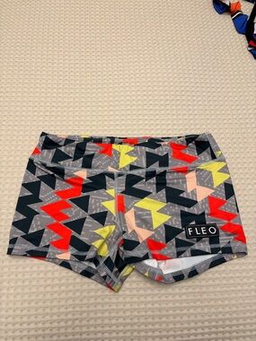 Fleo Multicolor Geo Athletic Shorts - Neon Yellow, Red, Peach, Black, Gray